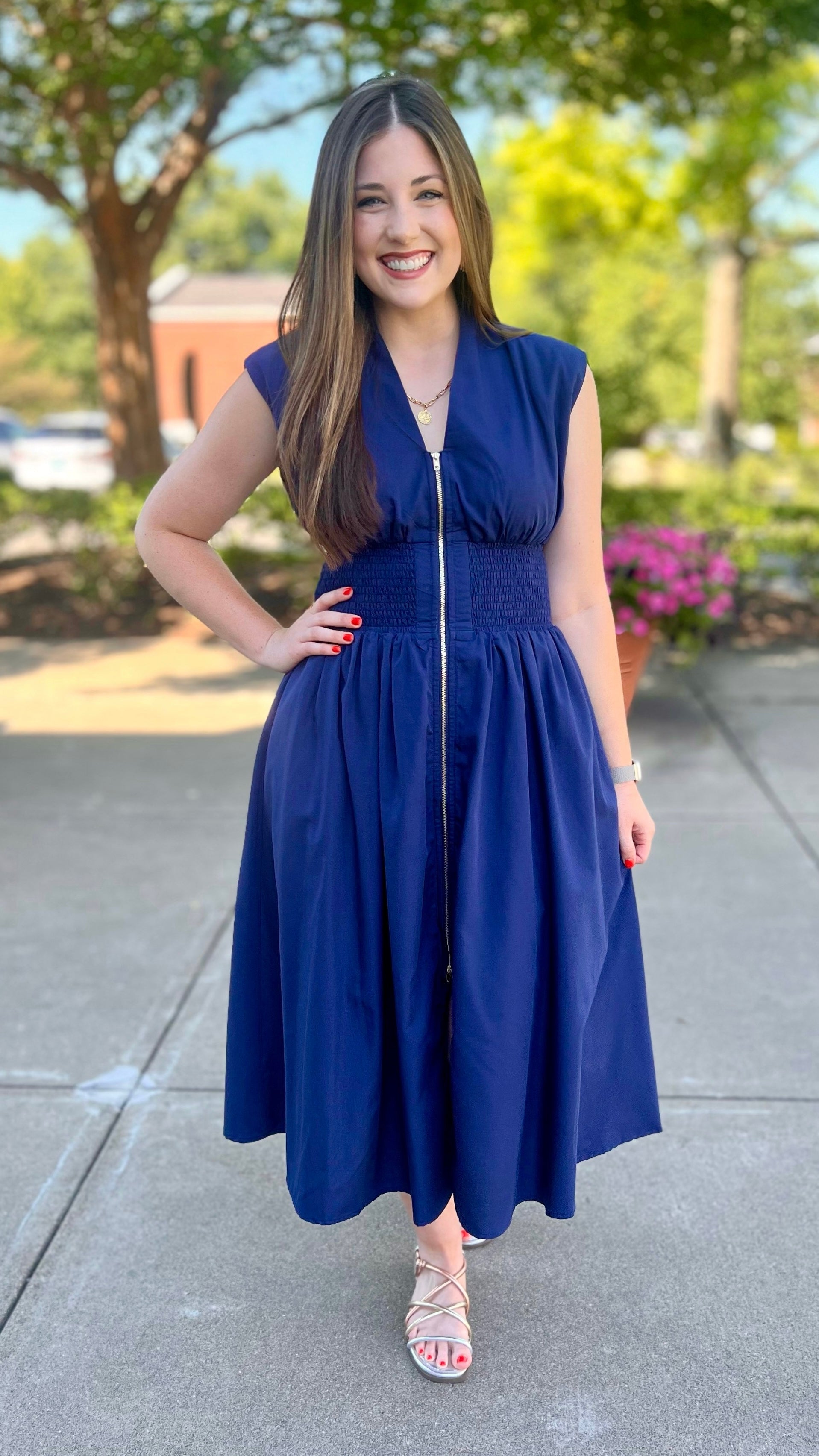 Navy Zip Midi Dress