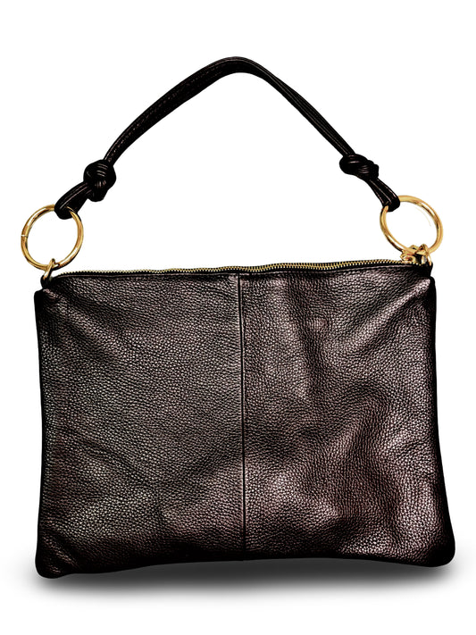 Leather Ring Shoulder Bag - Black