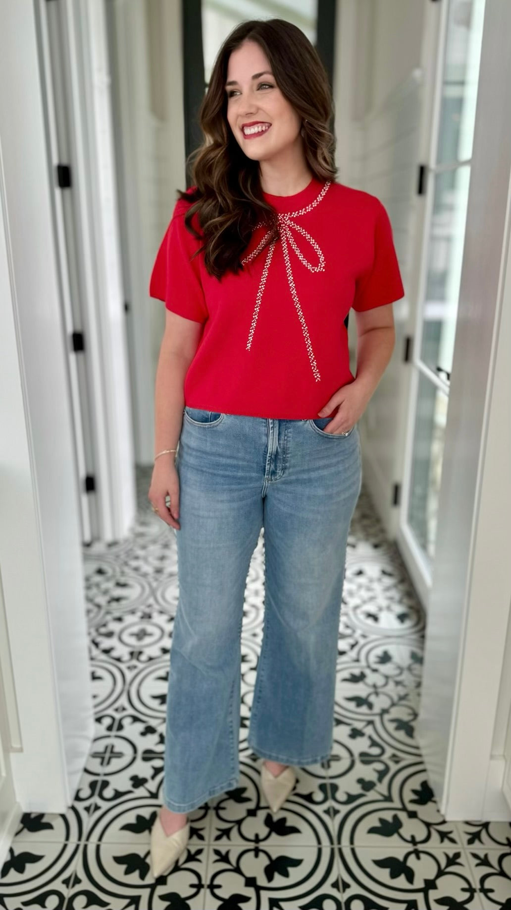 Pearl Bow Top - Red