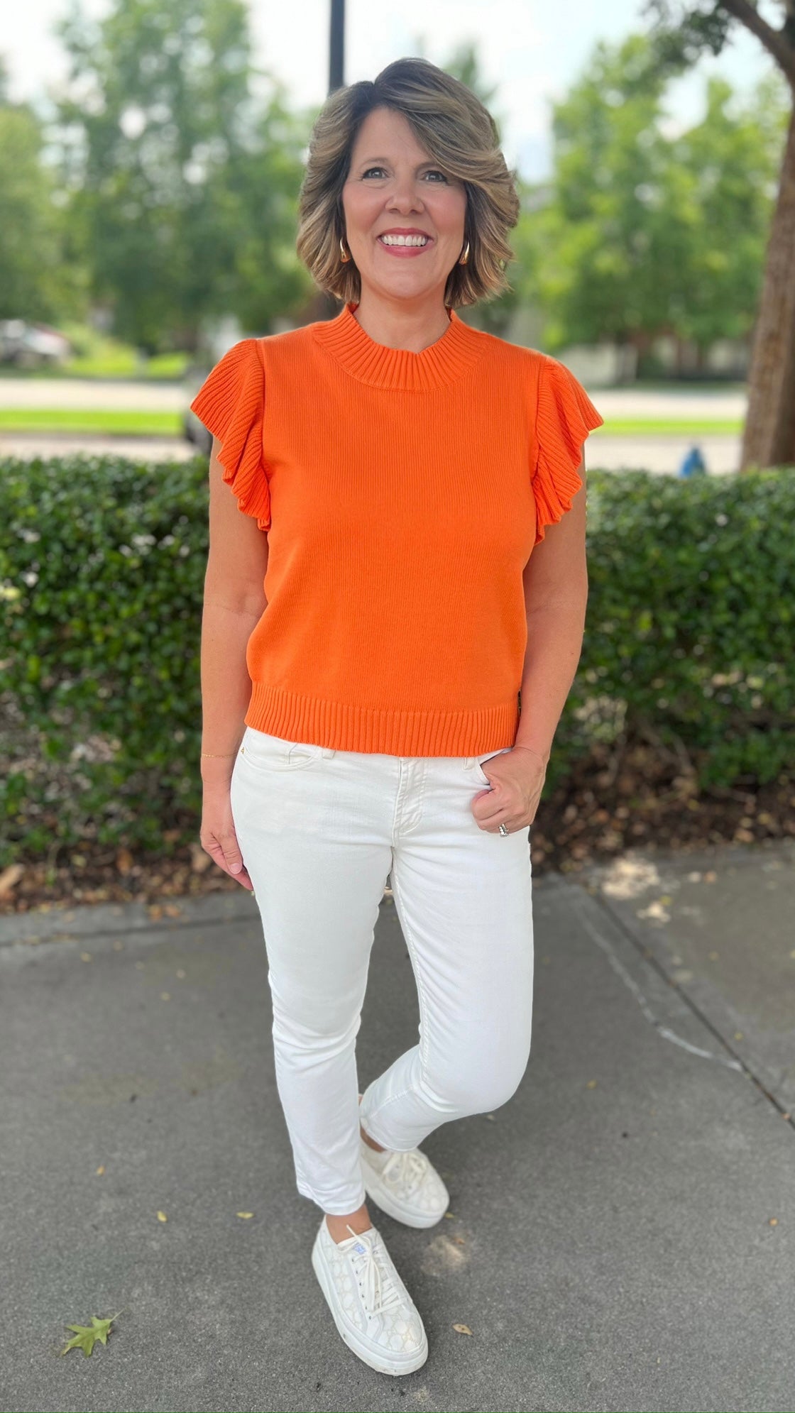 Flutter Sleeve Sweater Top - Orange