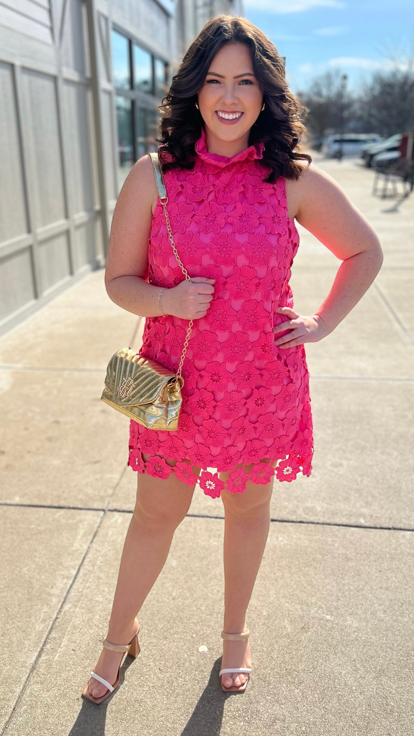 Pink Floral Lace Dress