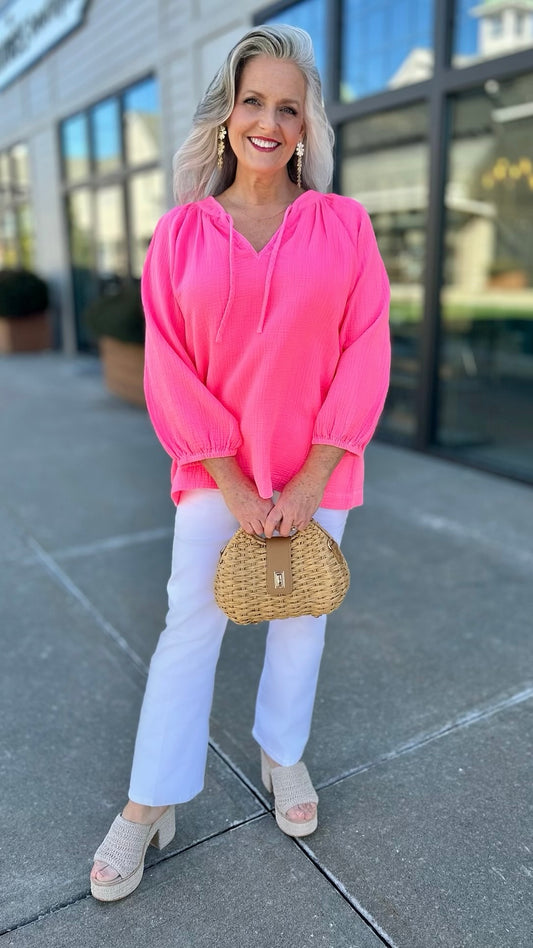 Highlighter Gauze Blouse - Pink