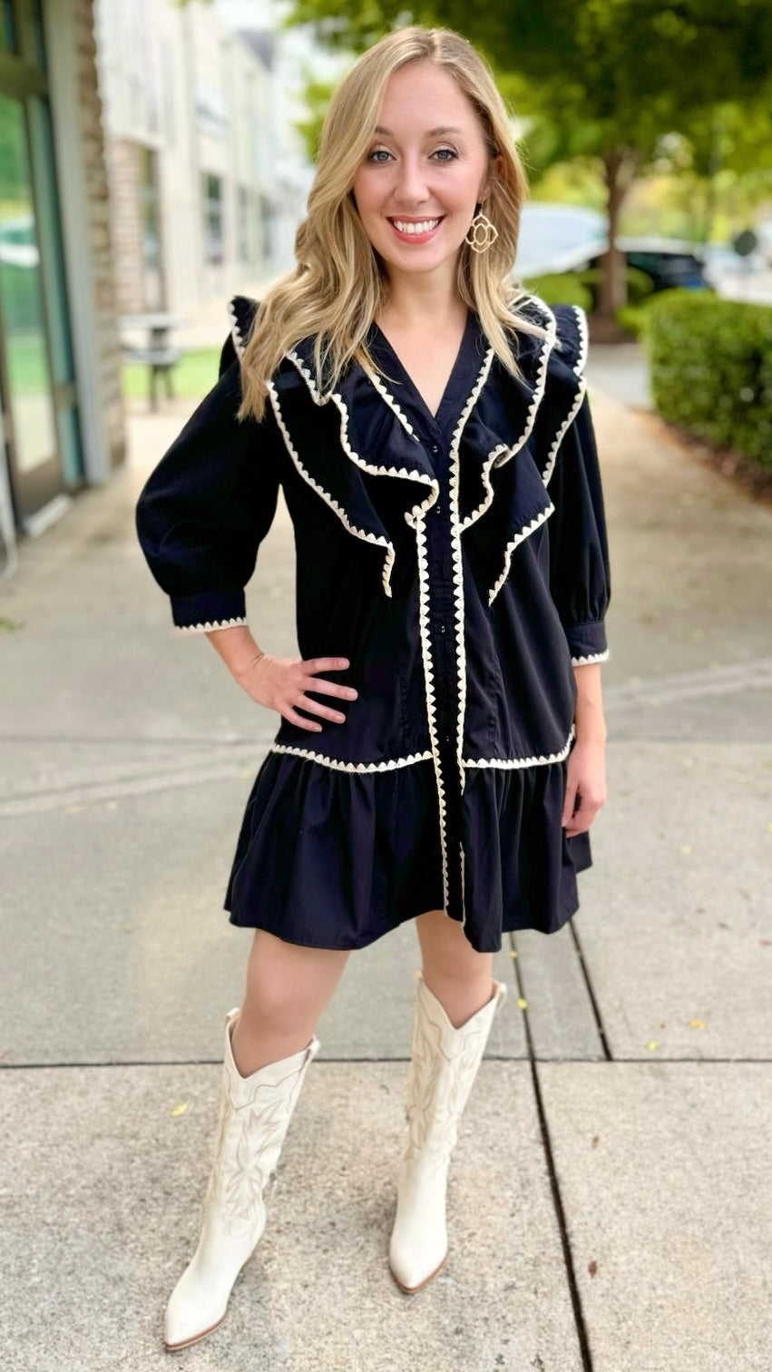 Black Ruffles & Ric Rac Dress