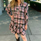 Acid Wash Flannel Dress - Pink