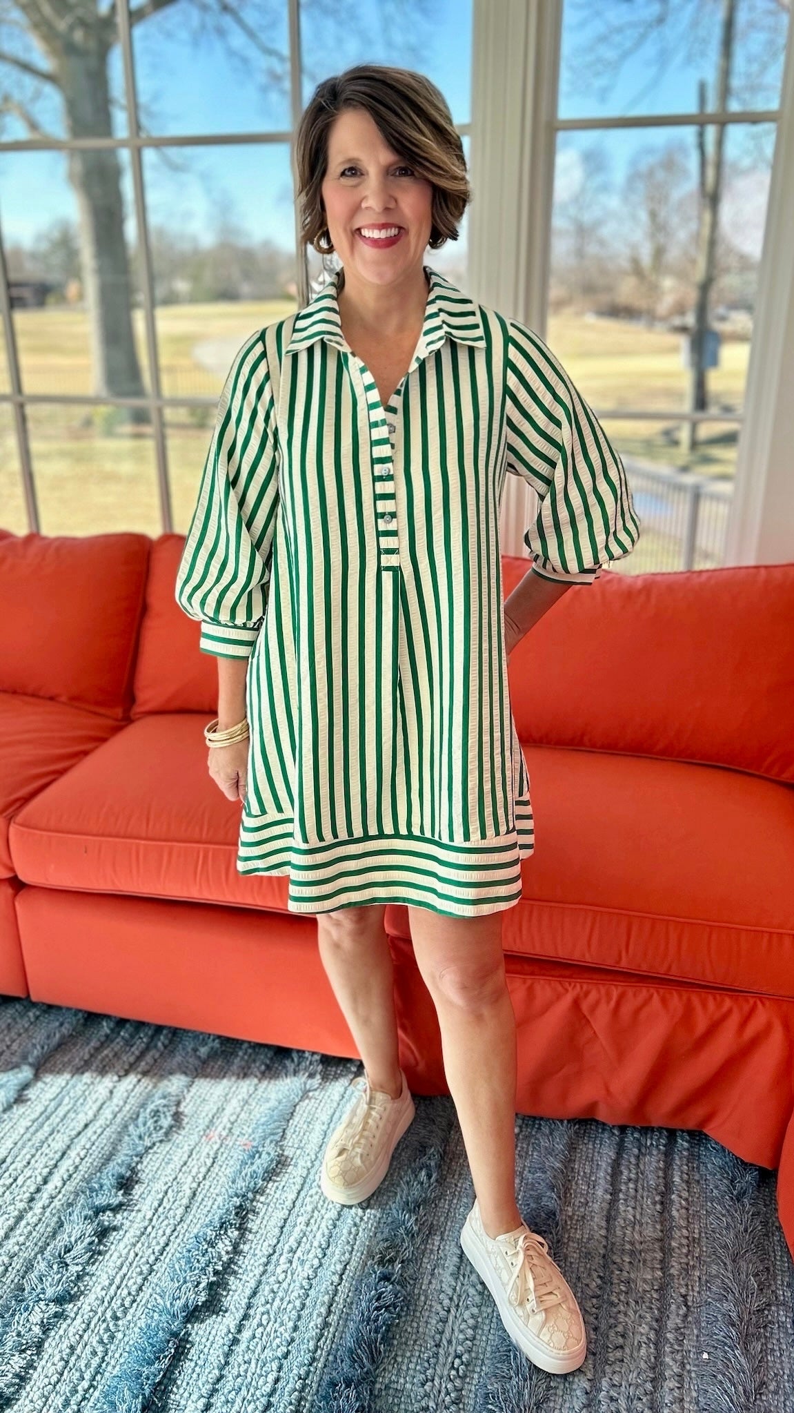 Mara Striped Dress - Green and Oat