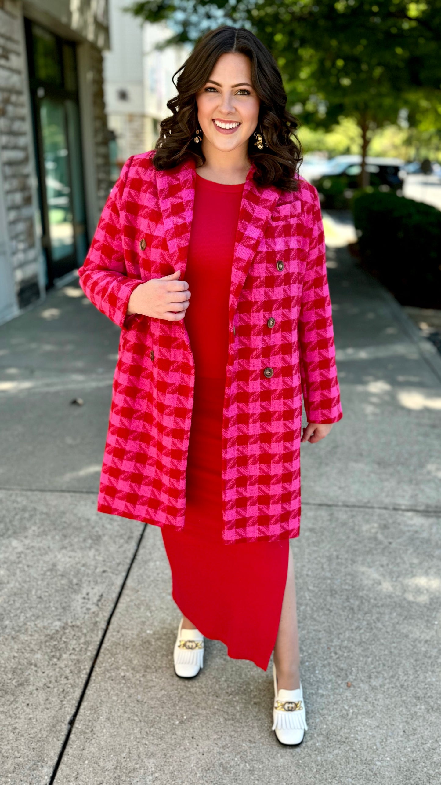 Chic Chicago Button Up Coat - Pink & Red