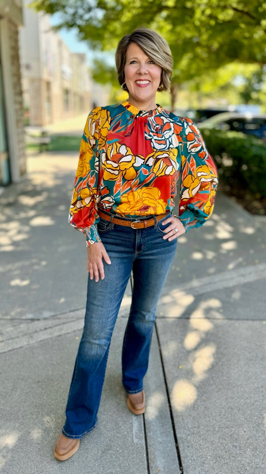 Rust Floral Silky Blouse