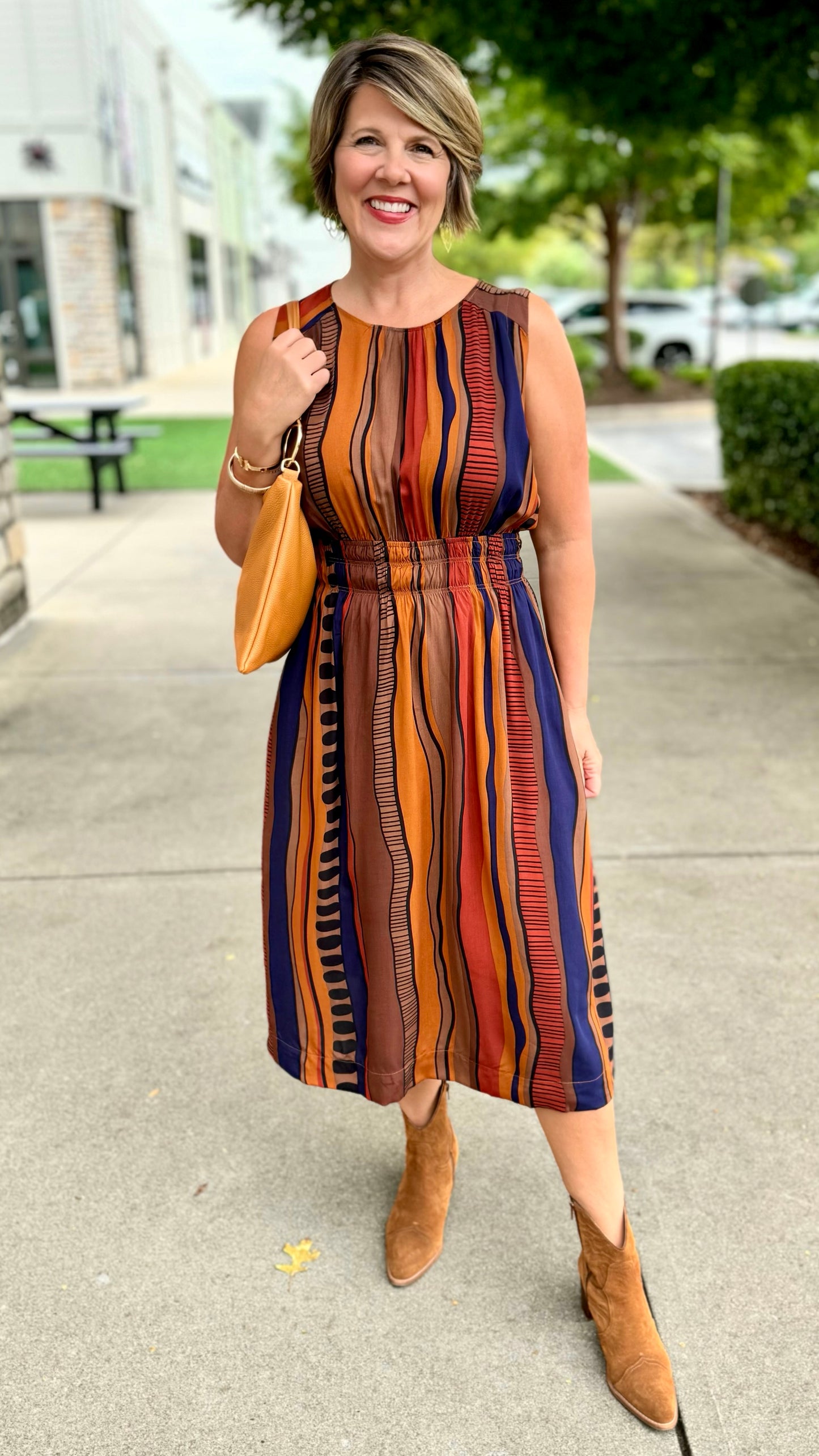 Brown Sassy Stripe Midi Dress