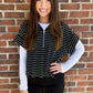 Black and White  Stripe Zip Top