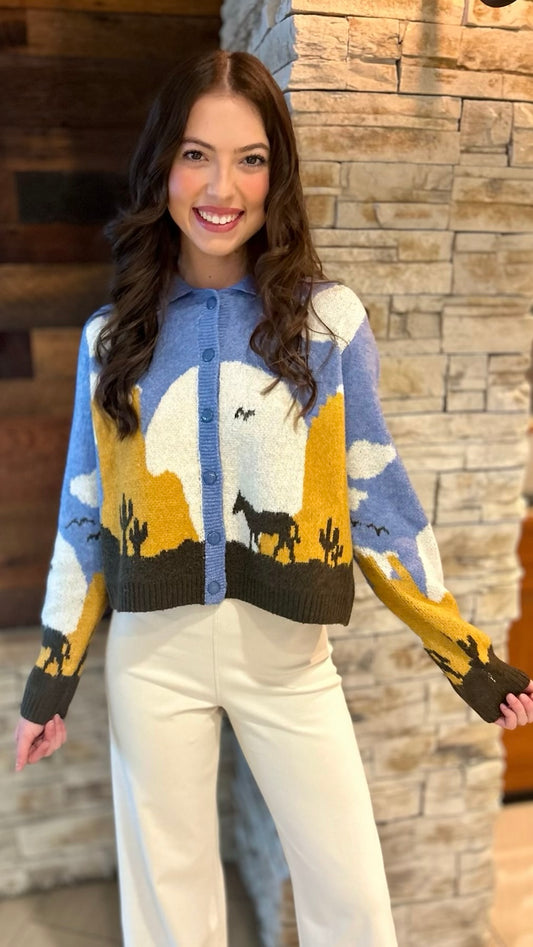 Horse & Cactus Cardigan Sweater