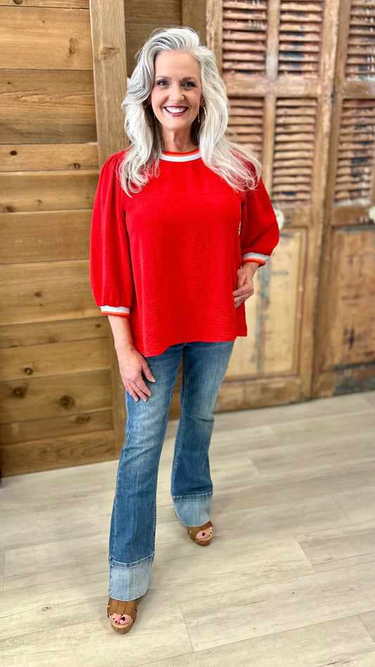 Rainbow Banded Blouse - Red