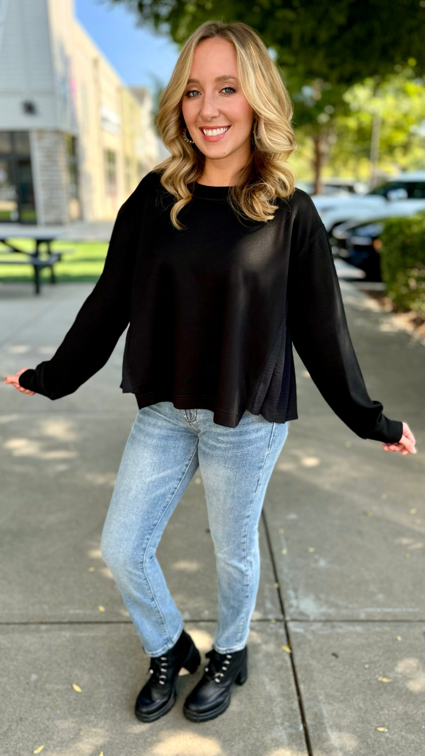 Love Leisure Black Pleated Flutter Side Sweatshirt