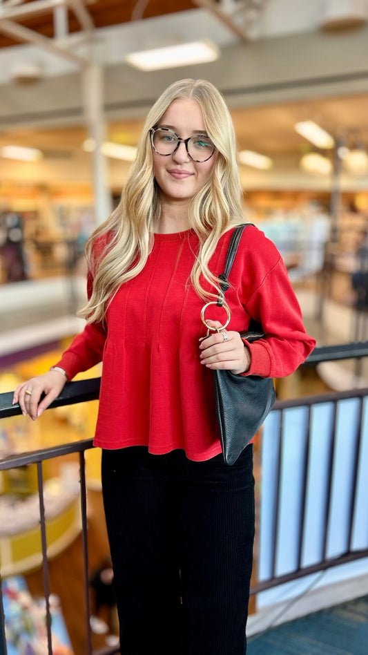 Red Perfect Pleated Sweatshirt