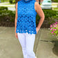 Floral Lace Tie Neck Top - Blue