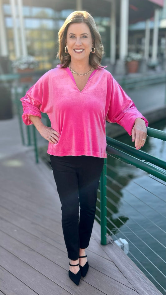 Emily McCarthy Fuchsia Velvet Top