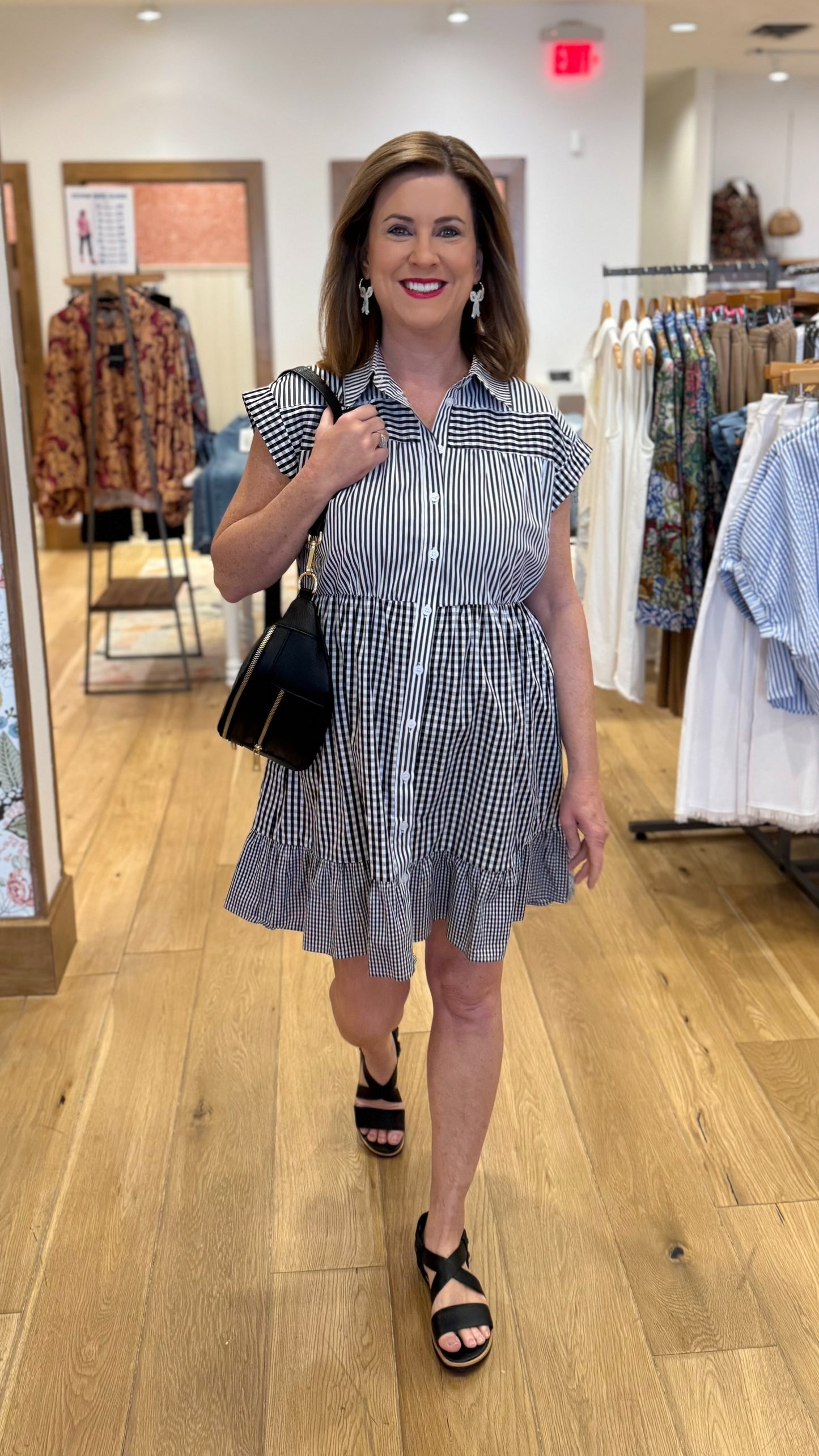 Charlotte Black & White Check Button Up Dress