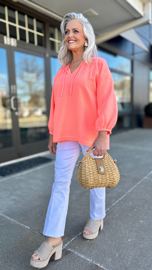 Highlighter Gauze Blouse - Coral