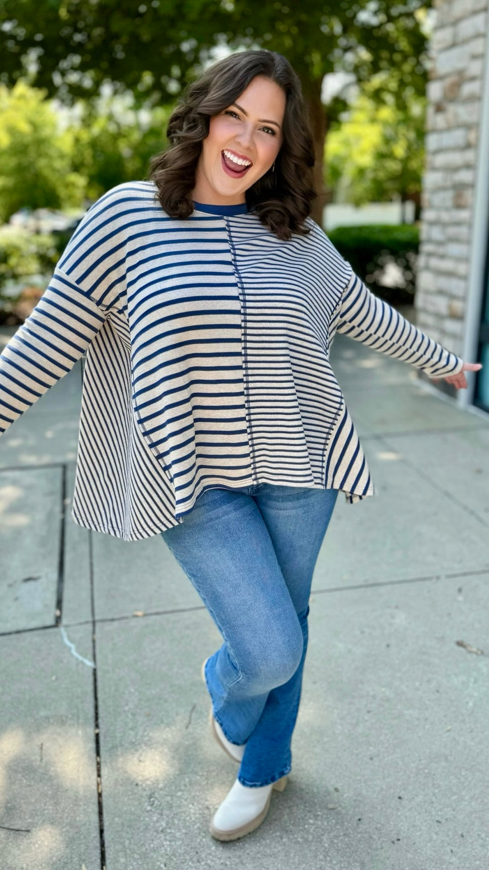 Navy Stripe Mix Knit Top