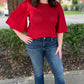 Another Love Crochet Drape Sleeve Sweater - Ruby