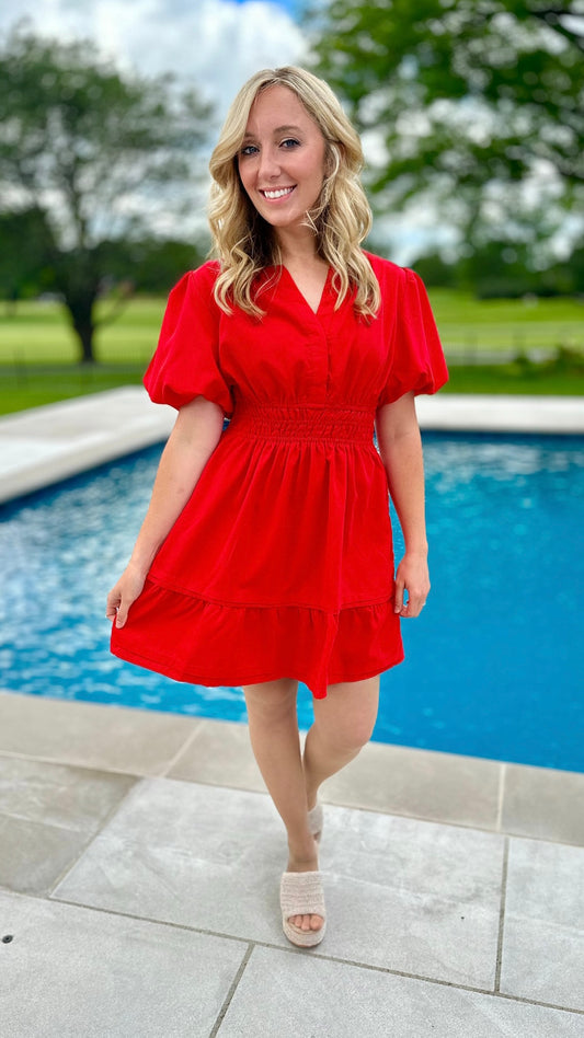 Perfect Puff Sleeve Dress - Red
