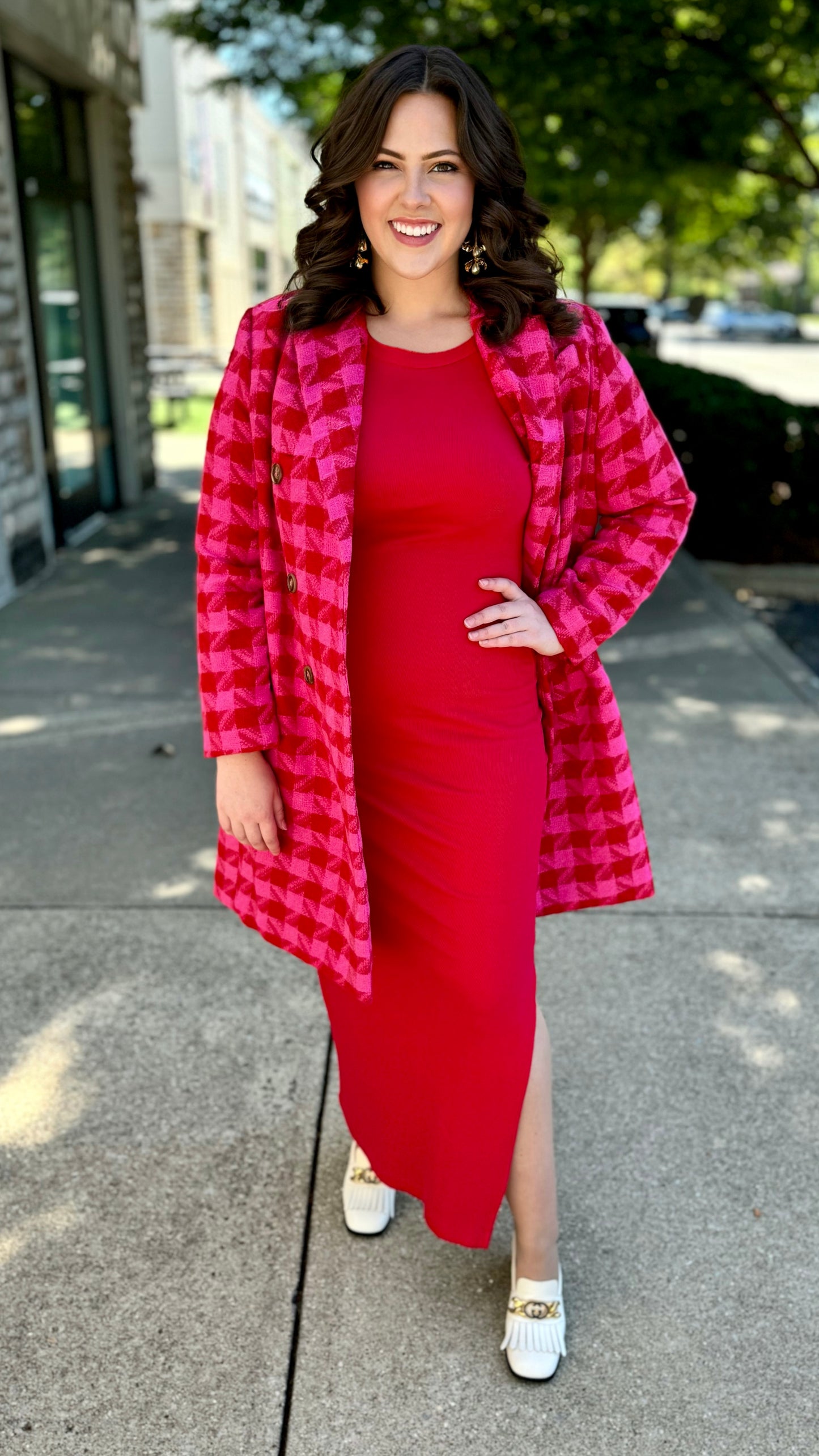 Chic Chicago Button Up Coat - Pink & Red