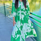 Green Floral Midi Dress with Ric Rac Trim