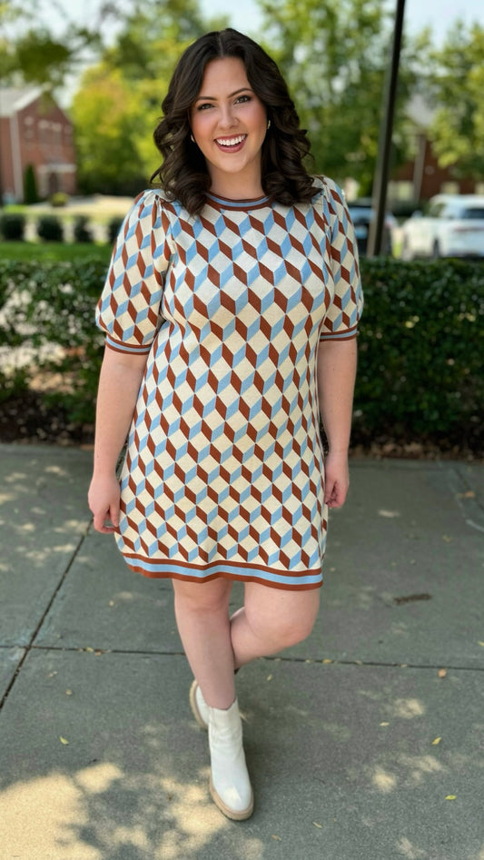 Groovy Geo Knit Sweater Dress