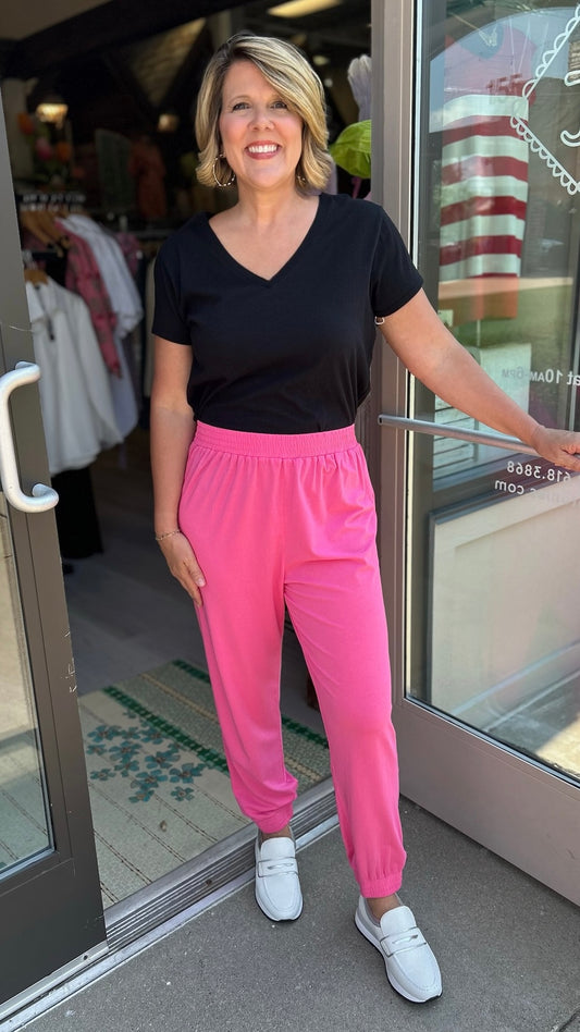 Bobi Shirred Jogger Pant - Pink