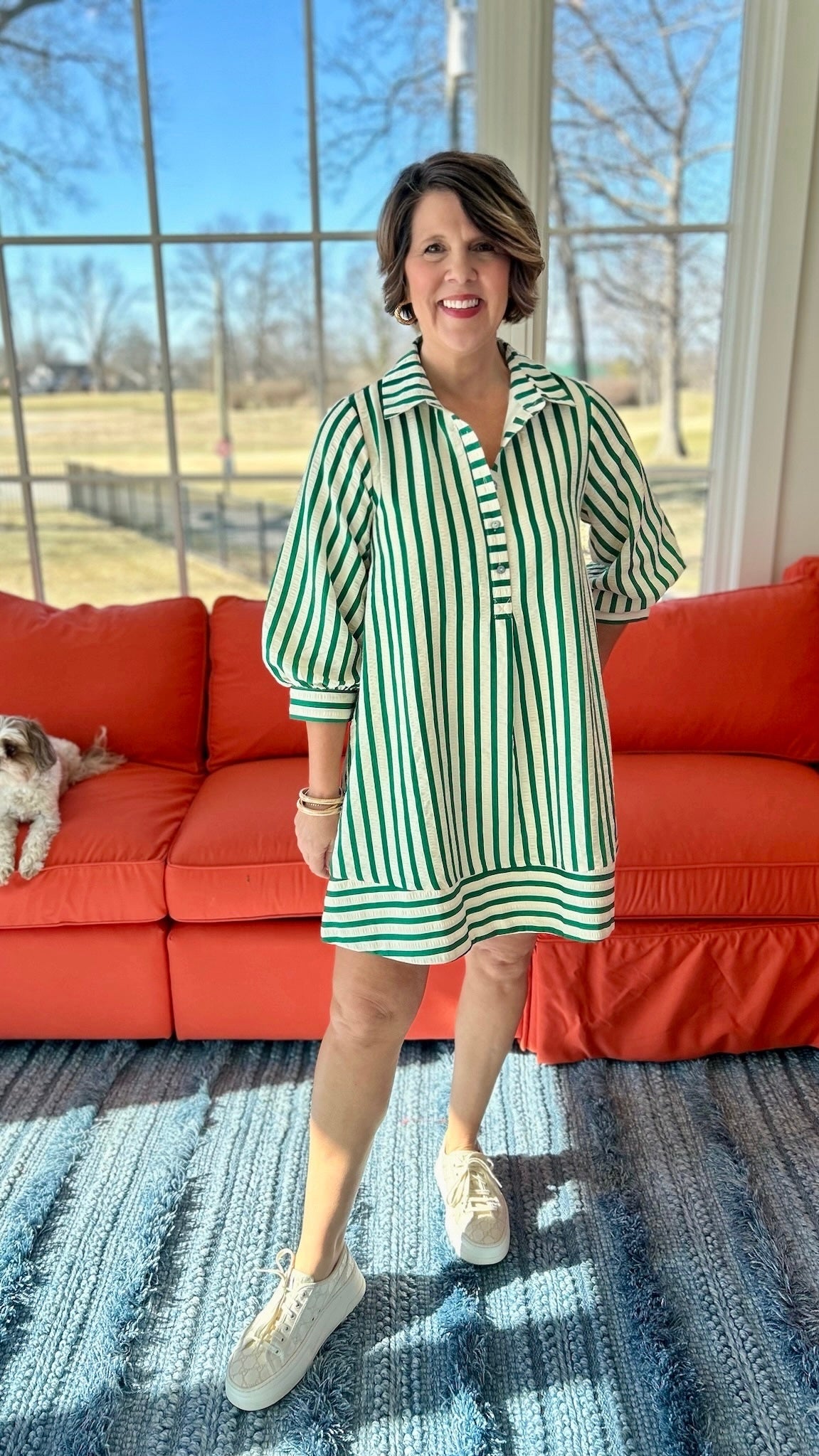 Mara Striped Dress - Green and Oat