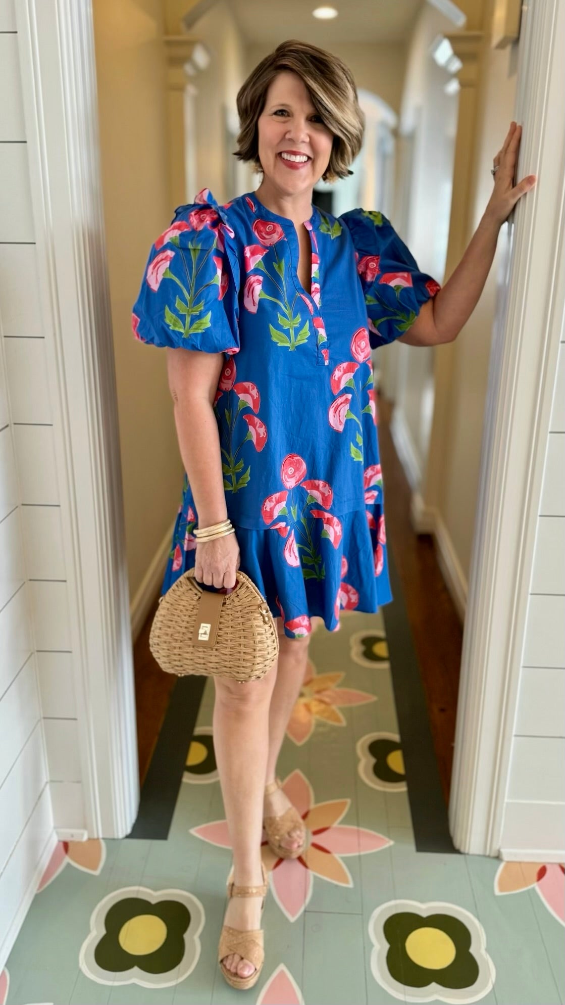 Royal Blue With Red & Pink Poppies Dress