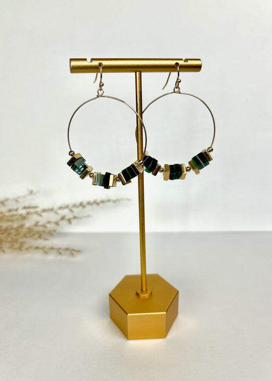 Square Bead Dangle Hoop Earrings - Multi & Gold