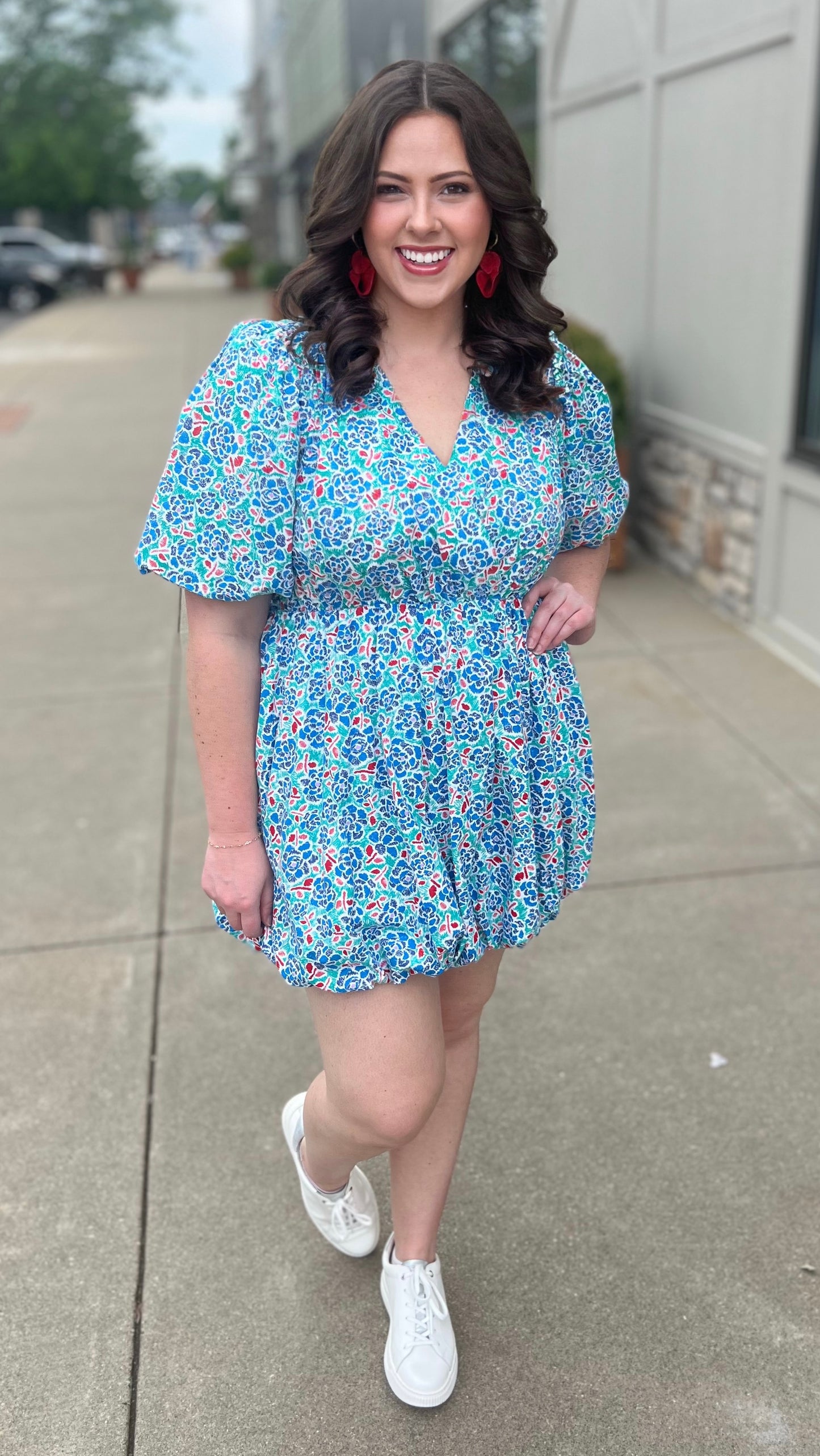 Little Floral Bubble Dress - Aqua