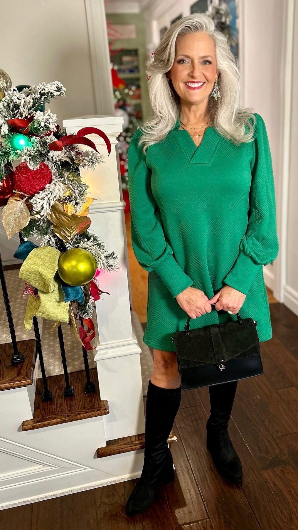 Little Green Long Sleeve Quilted Dress