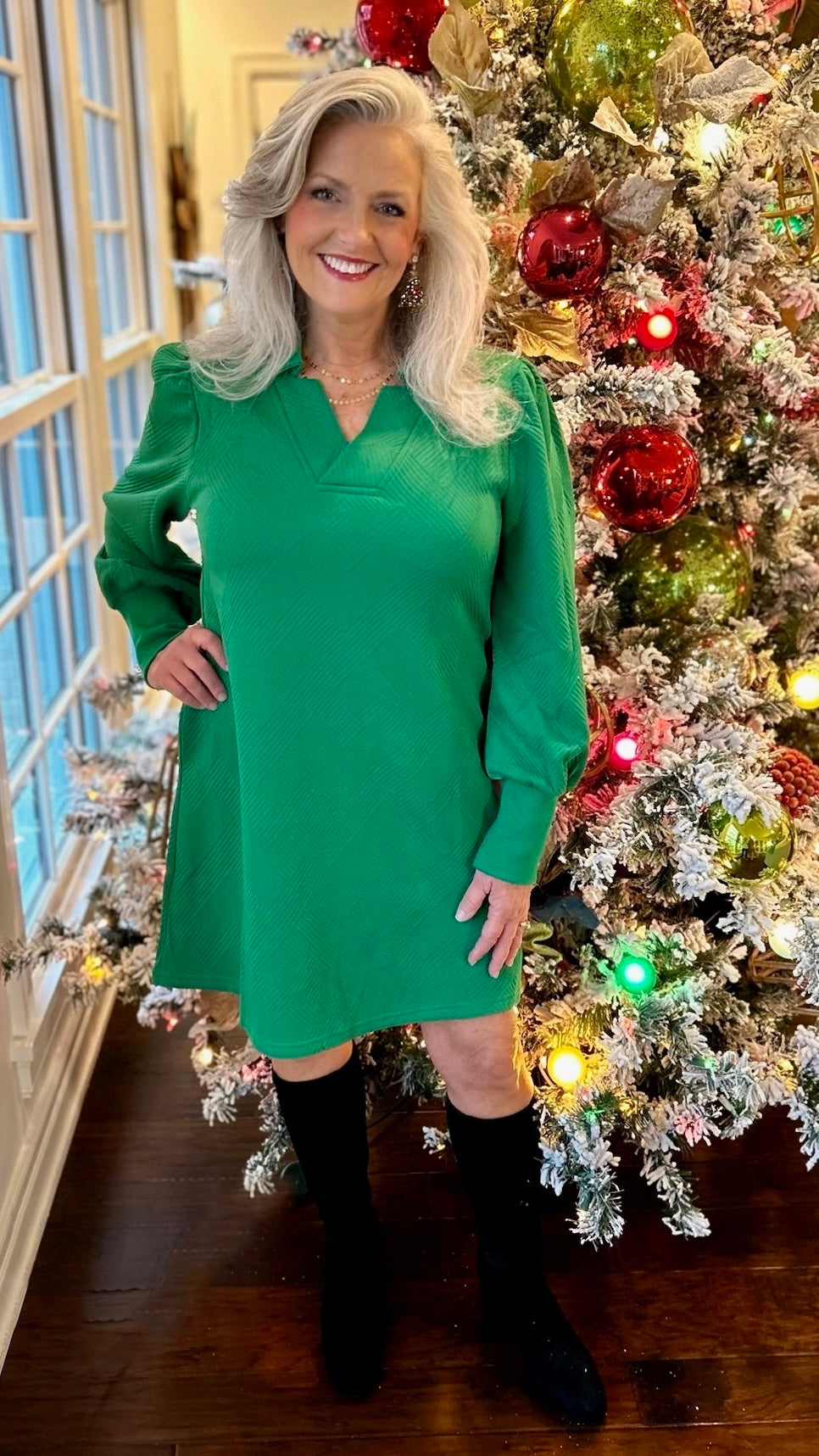 Little Green Long Sleeve Quilted Dress