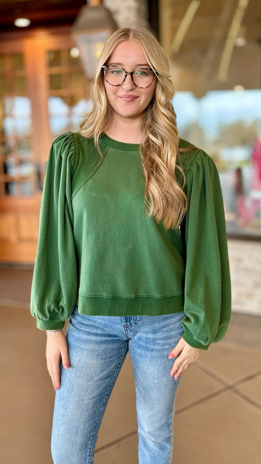 Balloon Sleeve Sweater - Matcha Green