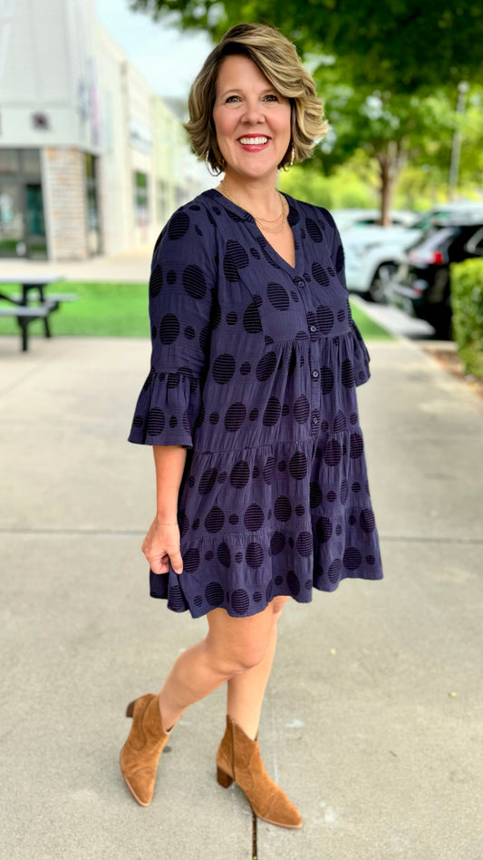 Navy Dot Long Sleeve Dress