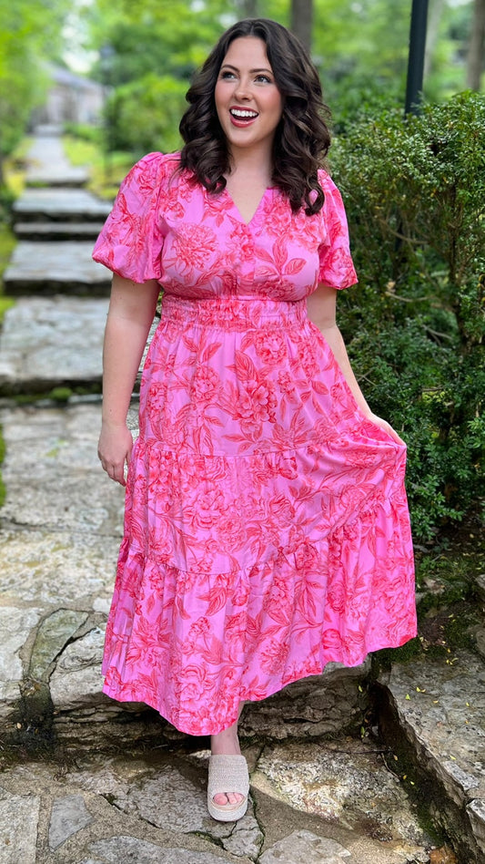 Pink Floral Mesmerizing Midi Dress