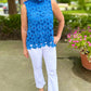 Floral Lace Tie Neck Top - Blue