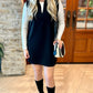 Ribbed Collared Dress - Black