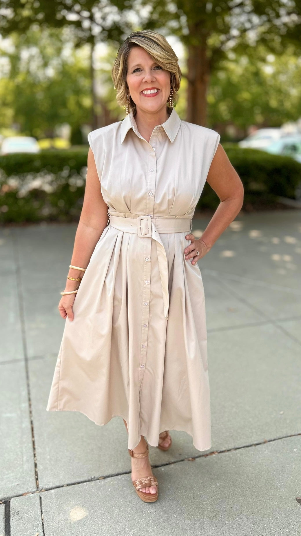 Blissful Belted Midi Dress - Taupe