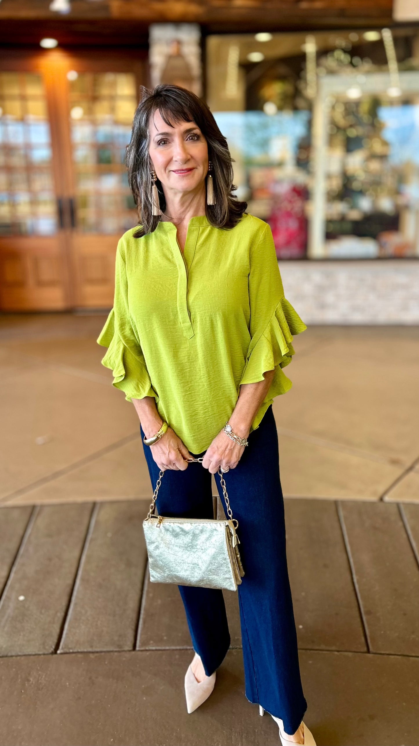 Ivy Jane Flutter Sleeve Top - Lime