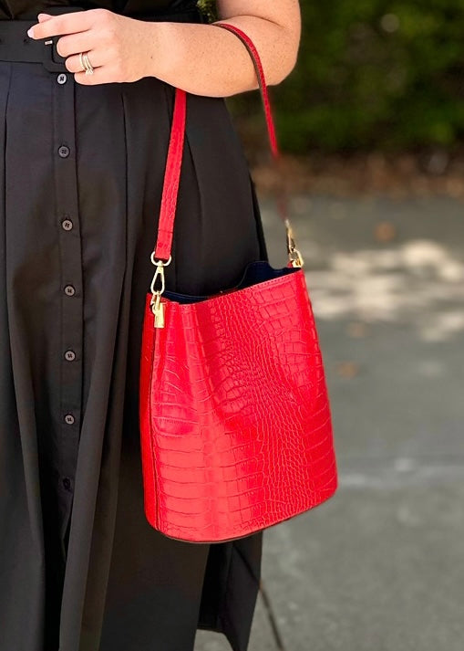 German Fuentes Leather Bucket Bag - Red