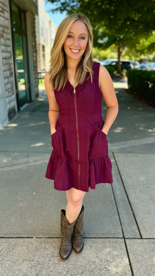 Zip Mini Dress - Plum