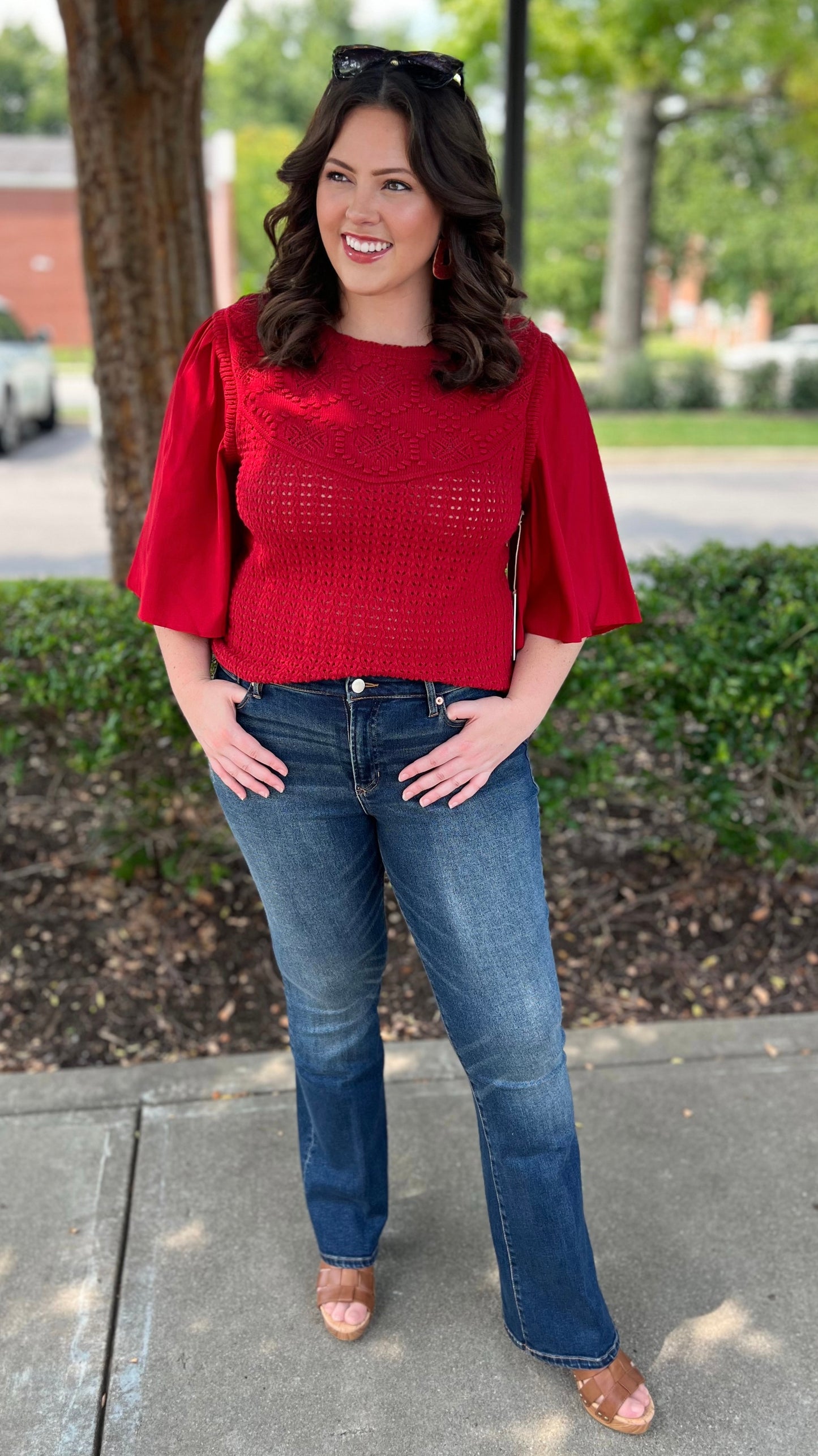 Another Love Crochet Drape Sleeve Sweater - Ruby