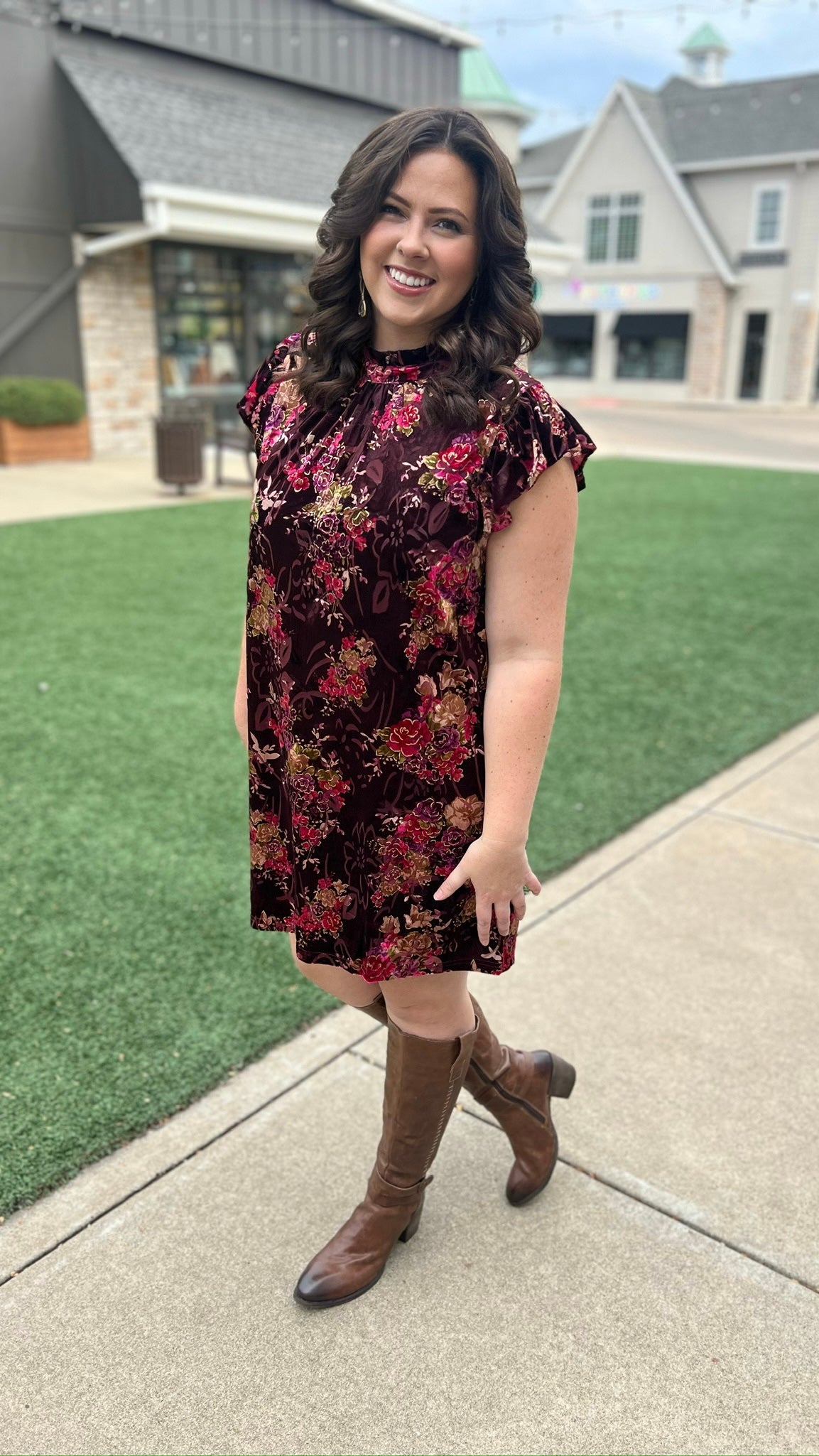 Burgundy Velvet Floral Dress