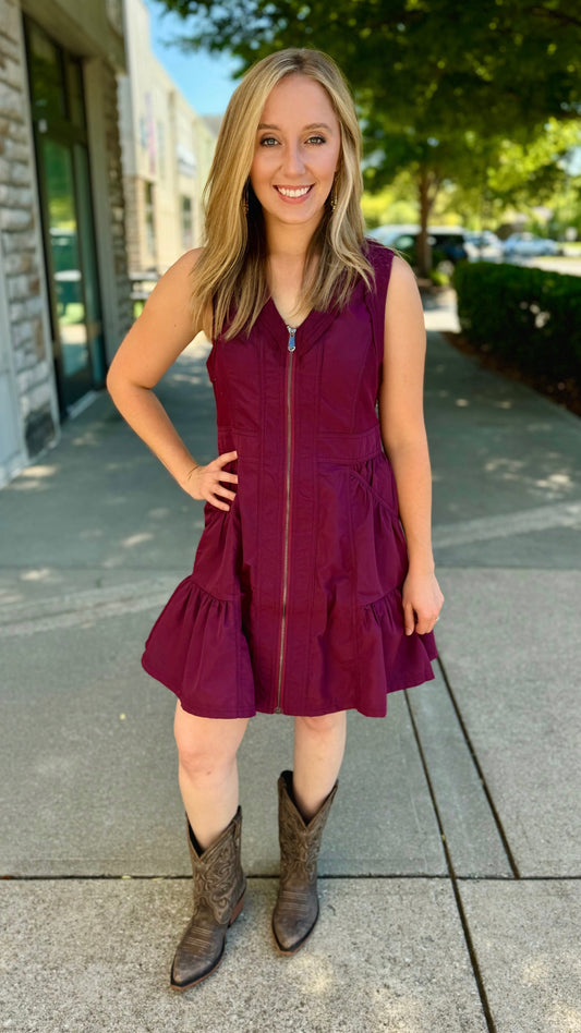 Zip Mini Dress - Plum