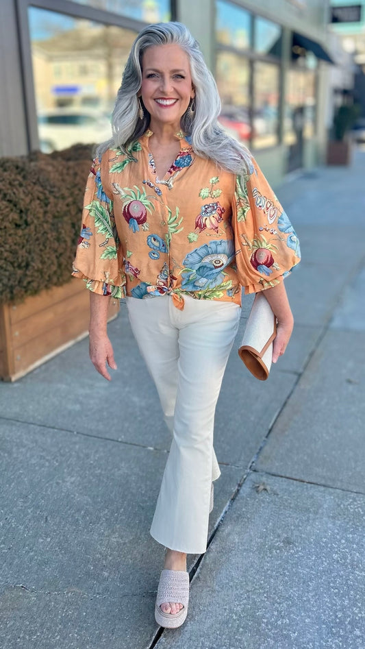 Floral Button Down Top - Coral