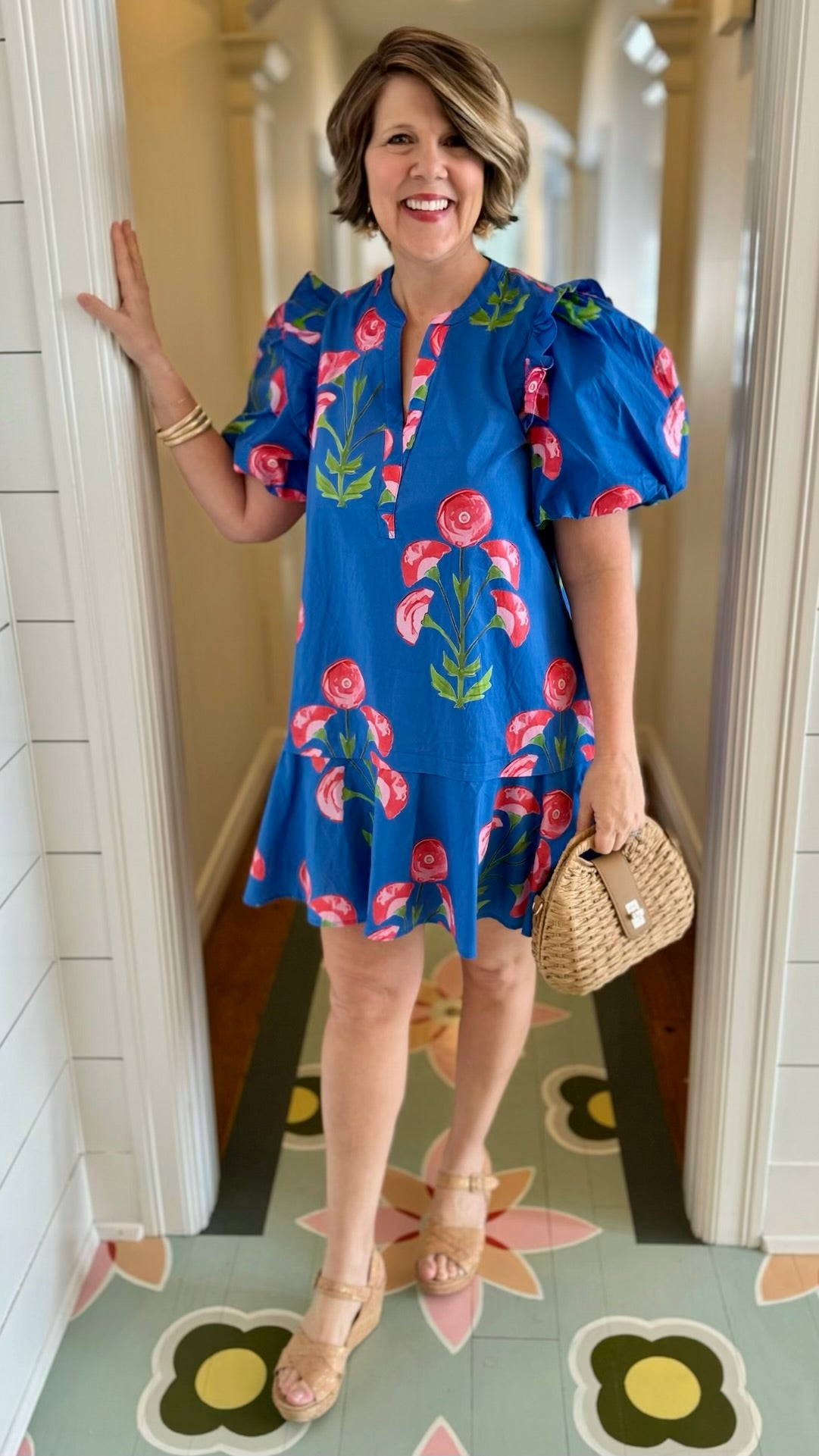 Royal Blue With Red & Pink Poppies Dress