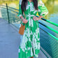 Green Floral Midi Dress with Ric Rac Trim