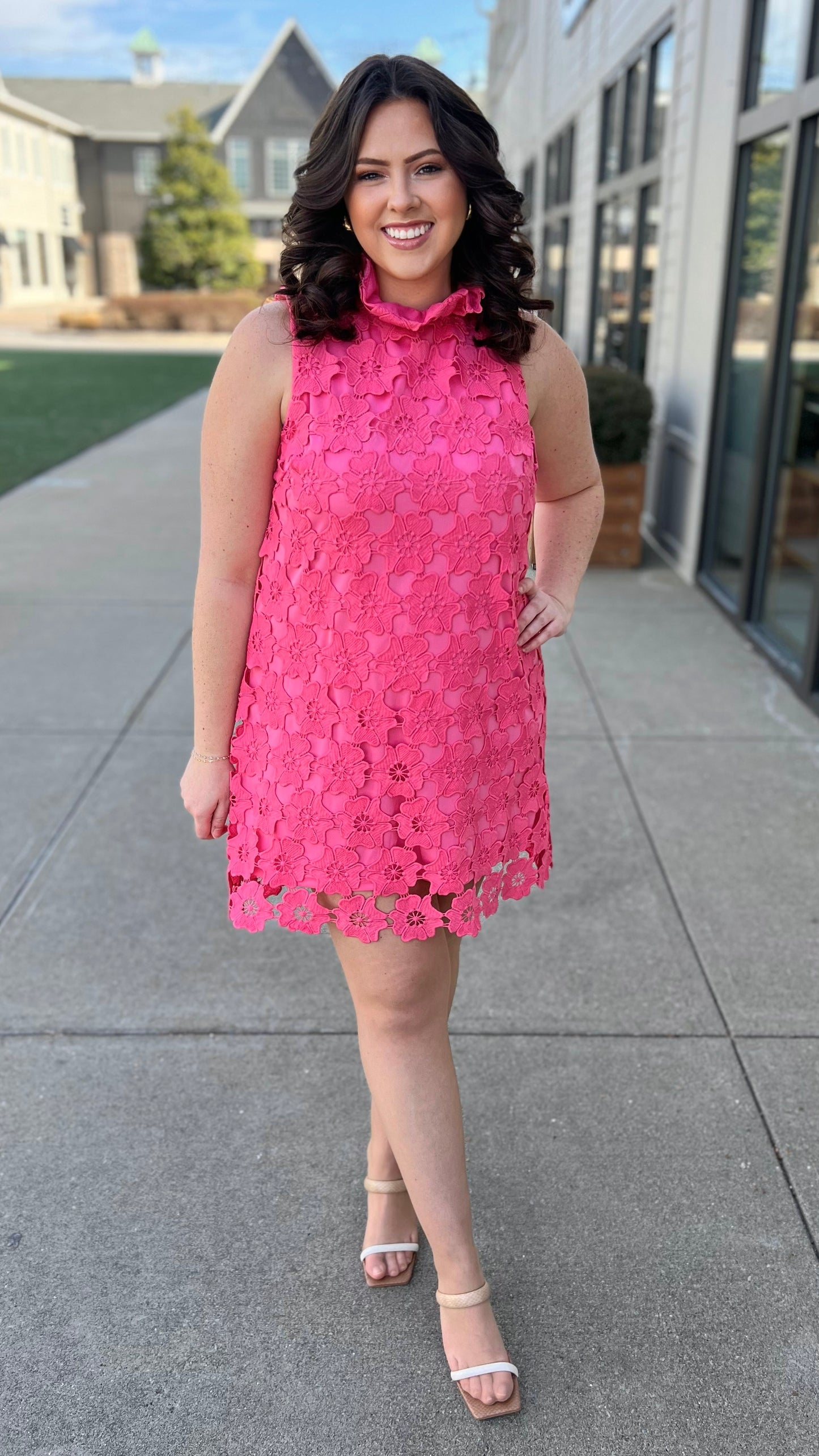 Pink Floral Lace Dress